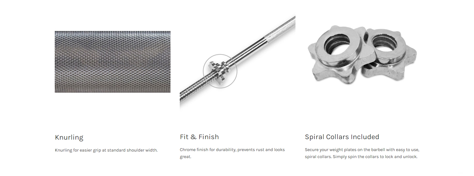 Knurled Barbell with Spiral Collars Close-Up